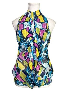 Banana Monkey Y2K Abstract Ruffle
Halter Top